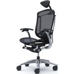 コンテッサセコンダ，固定肘，座メッシュ，小型ヘッド5本脚，ポリッシュ，ブラック，ランバー付ハンガー無 オカムラ(岡村製作所)