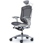 コンテッサセコンダ、可動肘、可動ヘッド、座メッシュ、ハンガー付、ランバー無、ホワイトB、ポリッシュ、脚ポリッシュ、ウレタン オカムラ(岡村製作所)