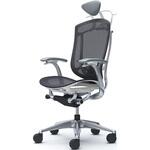 コンテッサセコンダ、固定肘、可動ヘッド、座メッシュ、ハンガー付、ランバー付、ホワイトB、ポリッシュ、脚ポリッシュ、ウレタン オカムラ(岡村製作所)
