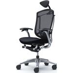 コンテッサセコンダ、固定肘、可動ヘッド、座クッション、ハンガー無、ランバー付、ブラックB、ポリッシュ、脚ポリッシュ、ウレタン オカムラ(岡村製作所)