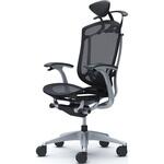 コンテッサセコンダ、固定肘、可動ヘッド、座メッシュ、ハンガー付、ランバー付、ブラックB、シルバー、脚シルバー、ウレタン オカムラ(岡村製作所)