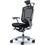 コンテッサセコンダ、固定肘、可動ヘッド、座クッション、ハンガー付、ランバー付、ブラックB、シルバー、脚シルバー、ウレタン オカムラ(岡村製作所)