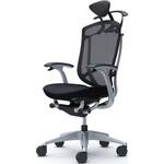 コンテッサセコンダ、固定肘、可動ヘッド、座クッション、ハンガー付、ランバー無、ブラックB、シルバー、脚シルバー、ウレタン オカムラ(岡村製作所)