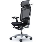 コンテッサセコンダ、可動肘、固定ヘッド、座クッション、ハンガー付、ランバー付、ブラックB、シルバー、脚シルバー、ウレタン オカムラ(岡村製作所)