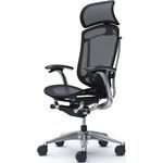 コンテッサセコンダ、固定肘、固定ヘッド、座メッシュ、ハンガー無、ランバー付、ブラックB、ポリッシュ、脚ポリッシュ、ウレタン オカムラ(岡村製作所)