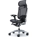 コンテッサセコンダ、可動肘、固定ヘッド、座メッシュ、ハンガー無、ランバー付、ブラックB、シルバー、脚シルバー、ウレタン オカムラ(岡村製作所)