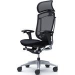 コンテッサセコンダ、可動肘、固定ヘッド、座クッション、ハンガー無、ランバー付、ブラックB、シルバー、脚シルバー、ウレタン オカムラ(岡村製作所)