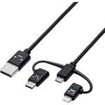 USBケーブル 3in1 ( microB + タイプC + Lightning - USB A ) USB2.0 データ転送 充電 スマートフォン タブレット エレコム