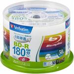 VBR130RP50V1 BD-R (Video) 1回録画用 130分 1-6倍速 50枚スピンドルケース50P インクジェットプリンタ対応(ホワイト) ワイド印刷エリア対応 Verbatim