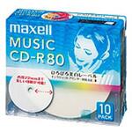 音楽用CD-R 80分 ワイドプリントレーベル ホワイト 10枚パック 1枚ずつ5mmプラケース入り マクセル