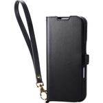 iPhone17 ケース レザー 手帳型 マグネット 衝撃吸収 ハンドストラップ付 スタンド機能付 エレコム