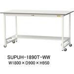 軽量作業台/耐荷重150kg_ワンタッチ移動H950_半面棚板付_ワークテーブル150シリーズ 山金工業