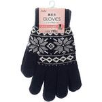 LG240634 婦人 裏起毛ニットグローブ/ノルディック柄/タッチパネル対応/ブラック ゴートレイド