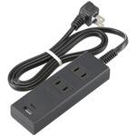2個口タップ PD対応Type-C/Type-Aポート付き 1m ブラック オーム電機