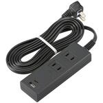 2個口タップ PD対応Type-C/Type-Aポート付き 2m ブラック オーム電機