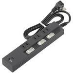 3個口節電タップ PD対応Type-C/Type-Aポート付き 1m ブラック オーム電機