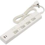 4個口節電タップ 雷ガード PD対応Type-C/Type-Aポート付き 1m ホワイト オーム電機