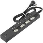 4個口節電タップ 雷ガード PD対応Type-C/Type-Aポート付き 1m ブラック オーム電機