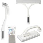 磁石でくっつく お風呂の掃除道具 基本の3種(スペア付き)セット A ホワイト (床洗い + 床洗いスペア + スミズミブラシ + 水切りワイパー) アズマ工業