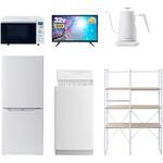 家電セット 寮 オフィス 事務所 新生活家電 6点セット (6kg洗濯機 106L冷蔵庫 オーブンレンジ 32型液晶テレビ 温調ケトル 家電収納ラック) YAMAZEN(山善)