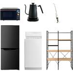 家電セット 寮 オフィス 事務所 新生活家電 6点セット (6kg洗濯機 106L冷蔵庫 オーブンレンジ 温調ケトル スティッククリーナー 家電収納ラック) YAMAZEN(山善)