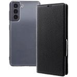 Galaxy S21 5G SC-51B/SCG09 TPUクリアケース+本革風レザーフラップケース「SUPERIOR」 ブラック Granest