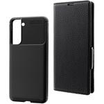 Galaxy S21 5G SC-51B/SCG09 耐衝撃カーボン調ケース「BURNISH」 ブラック+本革風レザーフラップケース「SUPERIOR」 ブラック Granest