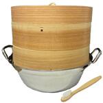 杉中華セイロ直径21cm 2段セット ステンレス鍋付き+ブラシ付き 神堂