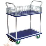 シズかるスーパー二段式ワゴン台車・コボレ止め金網付き・フットブレーキなし エヌケーキャリーキャスター