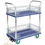シズかるスーパー二段式ワゴン台車・上下コボレ止め金網付き・フットブレーキなし エヌケーキャリーキャスター