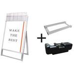 PSSKMNP-A1KW-G-3SET ポスター用スタンド看板マグネジ パンフレットケース付 A1片面ホワイト(屋外用) ウエイトアーム・水タンクセット 常磐精工
