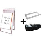 PSSKMNP-A1RW-G-3SET ポスター用スタンド看板マグネジ パンフレットケース付 A1両面ホワイト(屋外用) ウエイトアーム・水タンクセット 常磐精工
