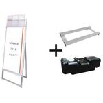 PSSKMNP-A3TTKW-G-3SET ポスター用スタンド看板マグネジ パンフレットケース付 A3縦縦片面ホワイト(屋外用) ウエイトアーム・水タンクセット 常磐精工