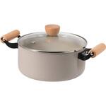 スプル ふっ素加工IH対応ガラス蓋付木柄深型両手鍋 パール金属