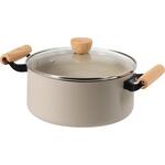 スプル ふっ素加工IH対応ガラス蓋付木柄深型両手鍋 パール金属