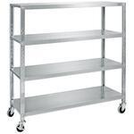 ステンレスサカエキャスターラック(H1313/天地4段/SUS430/ナイロンウレタン車仕様) サカエ