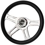 350mmステアリングホイール クロームメッキアルミ合金スポーク レザー(巻き) ディープディッシュ50mm MAD MAX(マッドマックス)