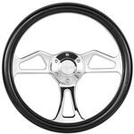 350mmステアリングホイール クロームメッキアルミ合金スポーク ブラック ディープディッシュ50mm MAD MAX(マッドマックス)