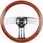 350mmステアリングホイール クロームメッキアルミ合金スポーク リアウッド ディープディッシュ70mm MAD MAX(マッドマックス)