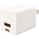 PD/QC対応 AC充電器 Type-C/A 30W 折りたたみ式 オーム電機