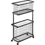 ランドリーワゴン+バスケット タワー スリム ブラック 山崎実業