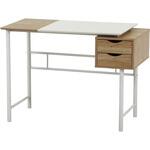 引き出し付きシンプルデスク ユノ WH/WH 不二貿易