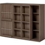 スライド式本棚 前後2列 縦に連結できる【 幅120 (扉収納付き) 】 本棚 大容量 漫画 収納 扉付き ブックシェルフ ブックラック ロータイプ 高さ調節 連結可 萩原