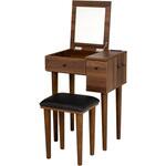 ドレッサーセット 選べるLEDライト付き/なし 幅53cm 片側サイド収納 スツール付き コンセント付き 一面鏡 萩原