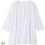 821216 7分袖衿元ギャザーチュニックオフLL ケアファッション