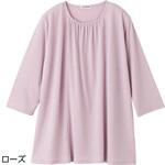 821216 7分袖衿元ギャザーチュニックローズLL ケアファッション