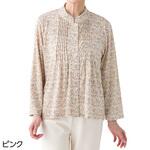 822105 斜め釦ホールピンタックブラウスピンクLL ケアファッション