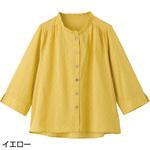 822186 7分袖綿100%フリルネックブラウス ケアファッション
