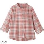 822185 7分袖フリルネックブラウス ケアファッション