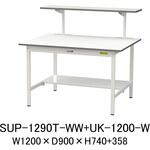 軽量作業台/耐荷重150kg_固定式_架台付_半面棚付_ワークテーブル150シリーズ_低圧メラミン天板 山金工業